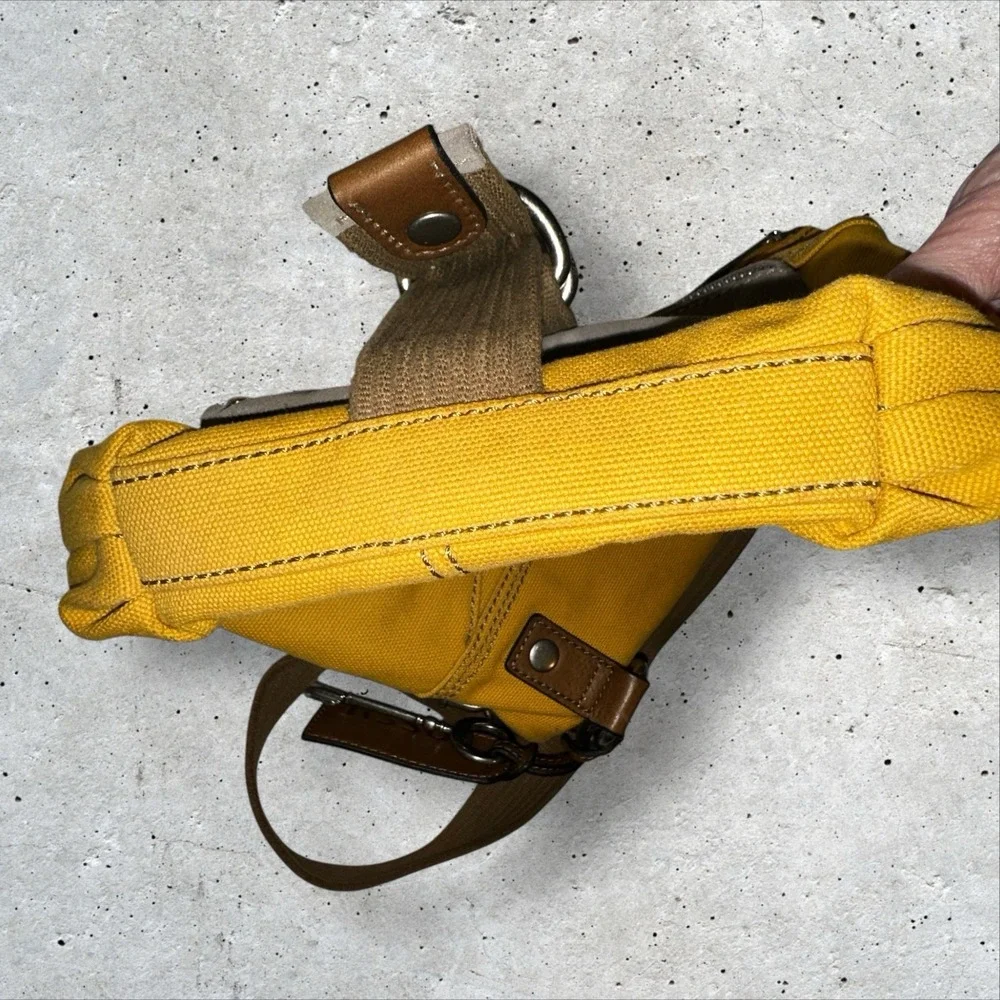 Vintage Fossil Cargo Shoulder Bag Purse Utility Hobo Canvas‎ Safari Yellow - Picture 6 of 16